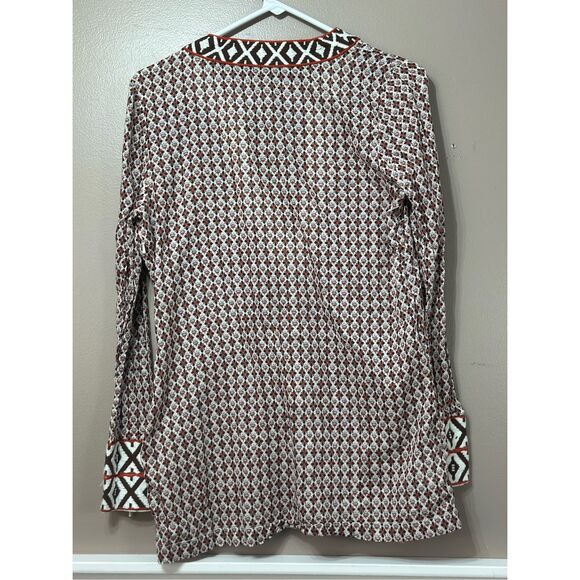 Tory Burch Boho Peasant Collar Lightweight Cotton 70s Pattern Long Sleeve Blouse - Picture 11 of 11